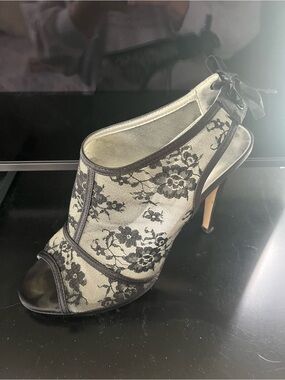 Caparros Black Lace Peep-Toe Stiletto
